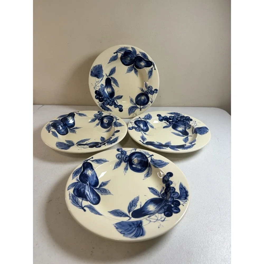 Pier 1 Melinda Cobalt Blue Fruit Earthenware Soup/Salad Bowls 9.3